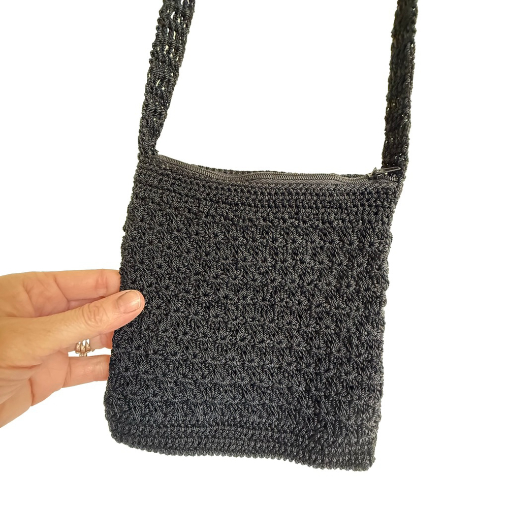 Vintage 90s Black Crochet Crossbody Bag – Boho Festival Purse